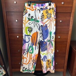 Chico's Wide Leg Linen Pants with Abstract Print, Sz 1/US 8, NEW w tags 🍊